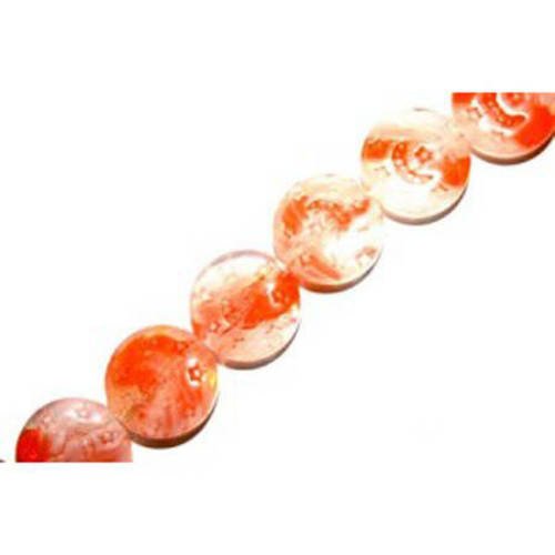   perle en verre palet 13 mm orange décoré x 4 