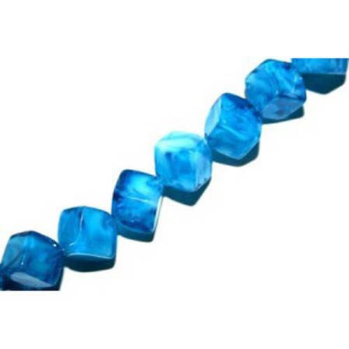  perle en verre octogone 8 mm  bleu décoré x 4 