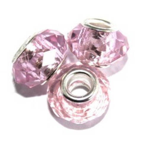 perle style pandora 14 mm rose biseautée x 1 