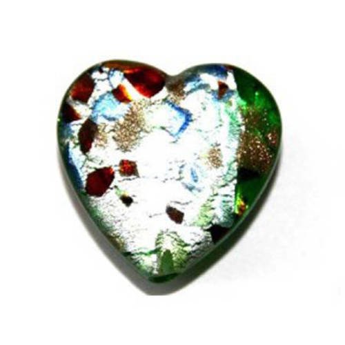 Perle cœur 20 mm vert /argenté x 1 