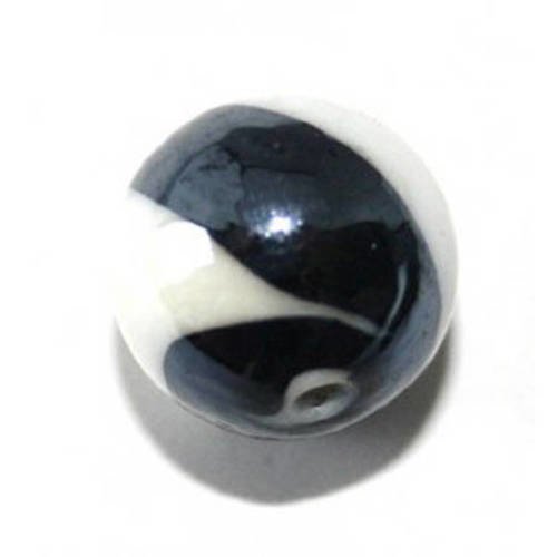 Perle ronde 16 mm noire et blanche x 1 