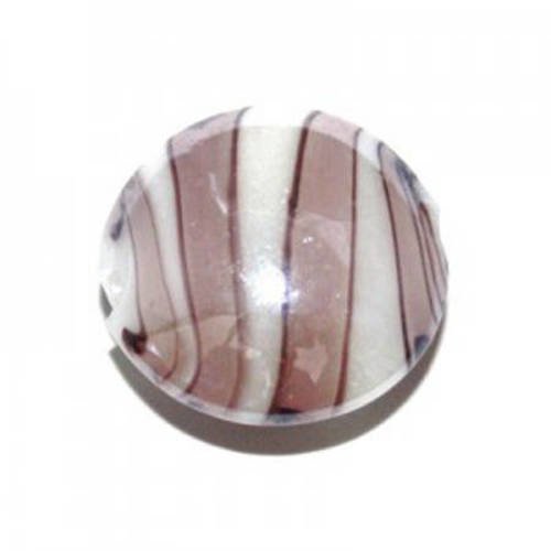  perle en verre bombée 20 mm mauve et blanche x 1 