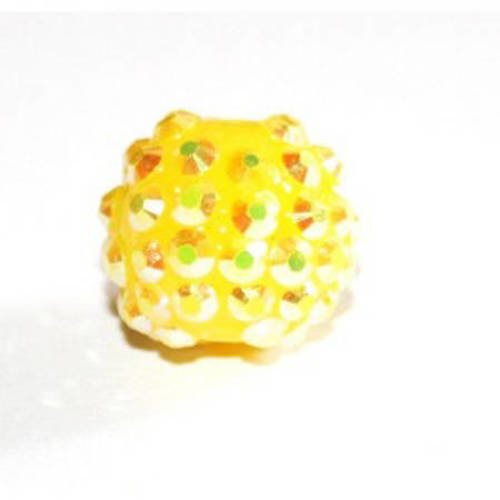  perle ronde irisée 16 mm jaune x 1 