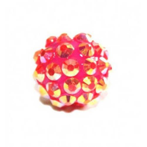 Perle ronde irisée 14 mm rose fluo x 1 