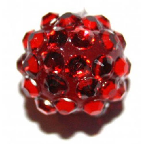 Perle shamballa rouge ronde irisée 14 mm  x 1 