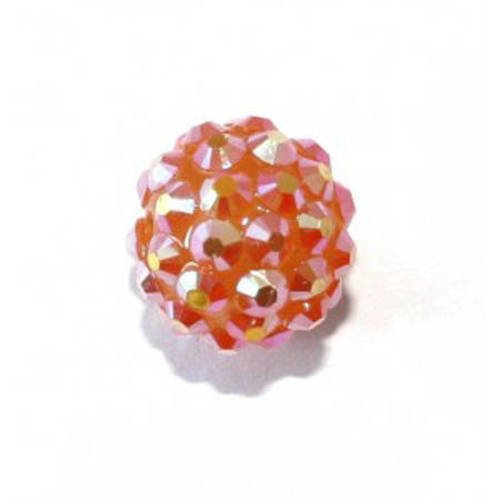 Perle shamballa orange irisée 14 mm x 1 