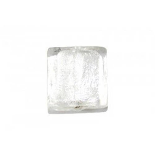  perle en verre carré 12 mm blanc x 4 