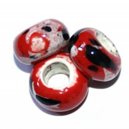 Perle style pandora en céramique 14x10 mm rouge x1 