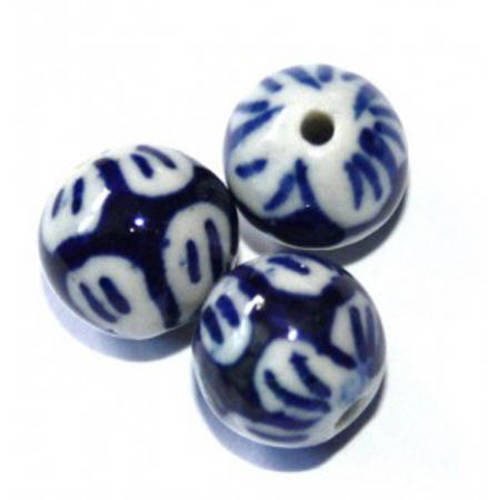 Perle ronde 7 mm blanche et bleue x 2 