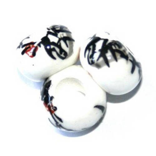 Perle style pandora en porcelaine 13x10 mm blanche x 1 
