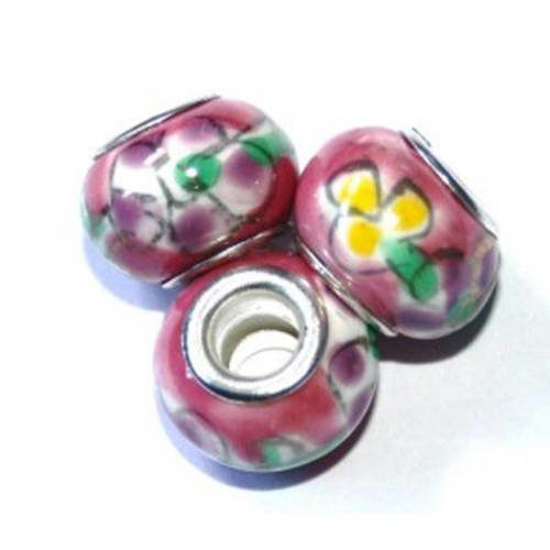 Perle style pandora en porcelaine 13 mm rose x 1 