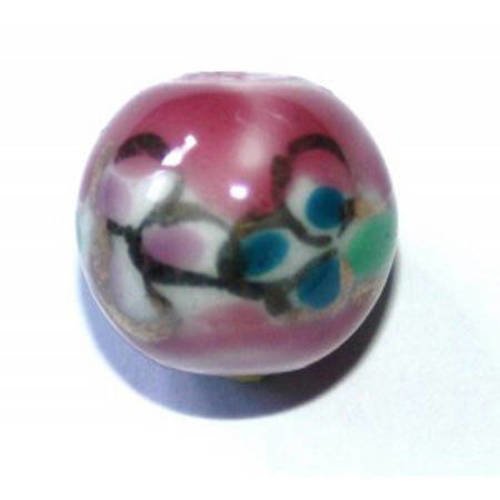 Perle ronde en porcelaine 8 mm rose x 1 
