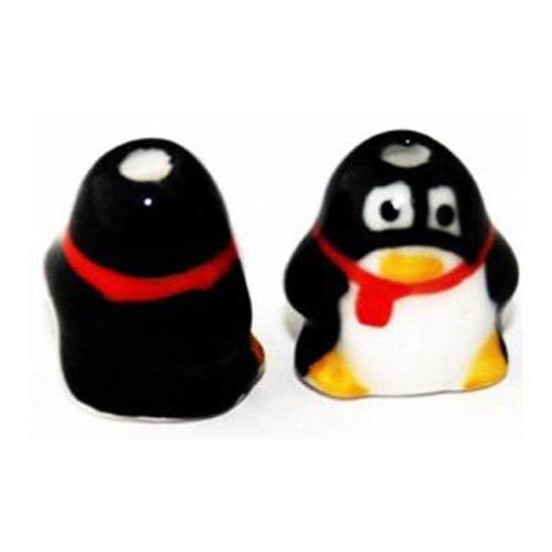 Perle pingouin noir 15,5x14,5 mm x 1 
