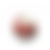 Perle ronde plate en porcelaine 14x9 mm blanc/rouge x 2 
