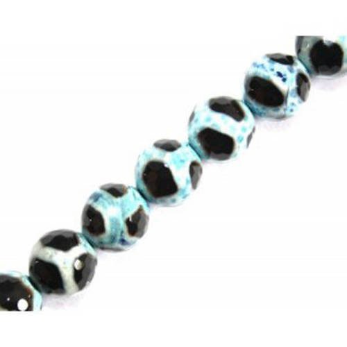 Perle agate biseauté noir et bleue 8 mm x 2 
