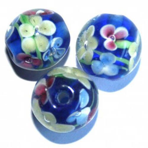  perle fleurie ronde baroque 11 mm bleue marine x 1 