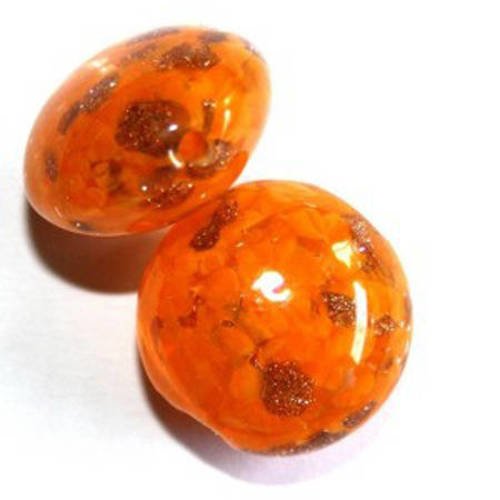  perle en verre bombée 16x10 mm orange x 1 