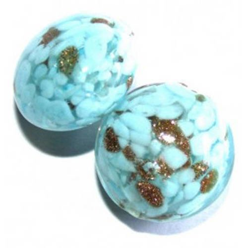  perle en verre bombée 16x10 mm bleue turquoise x 1 