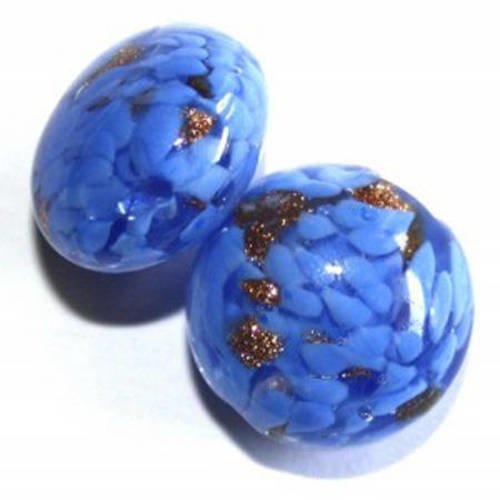 Perle en verre bombée 16x10 mm bleue x 1 