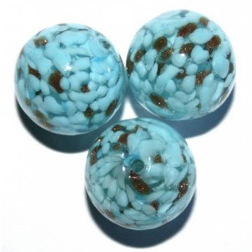 Perle en verre ronde 16 mm bleue turquoise x 1 