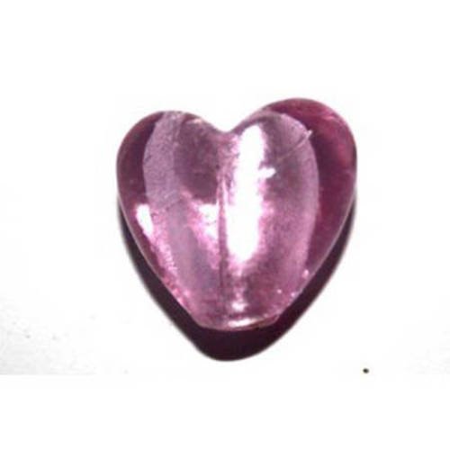 Perle cœur  feuille d'argent  20 mm vieux rose x 1 