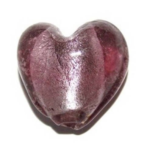 Perle cœur  feuille d'argent 20 mm améthyste x 1 