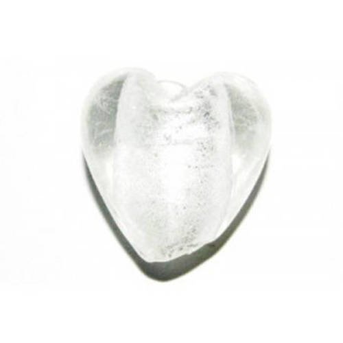 Perle cœur  feuille d'argent 20 mm blanc x 1 