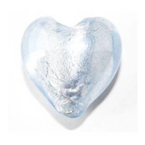 Cœur feuille d'argent 20 mm bleu pastel x 1 