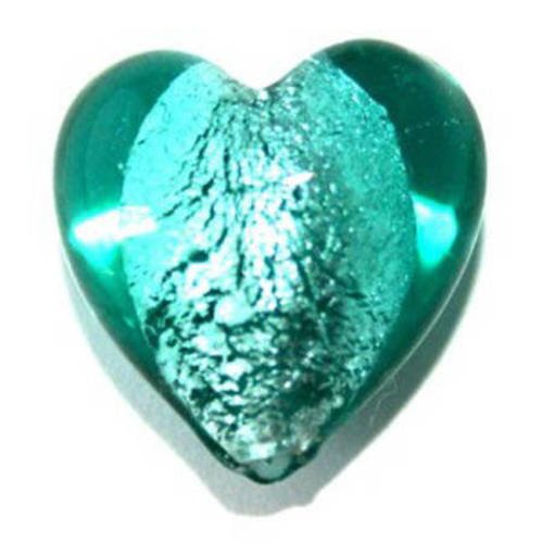  perle cœur  feuille d'argent 15mm bleue x 2 