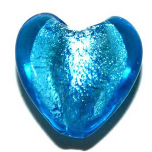 Perle cœur  feuille d'argent 15mm aquamarine x 2 