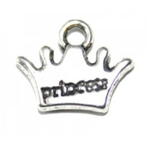 Breloque couronne princess 11 mm argenté vieilli x 4