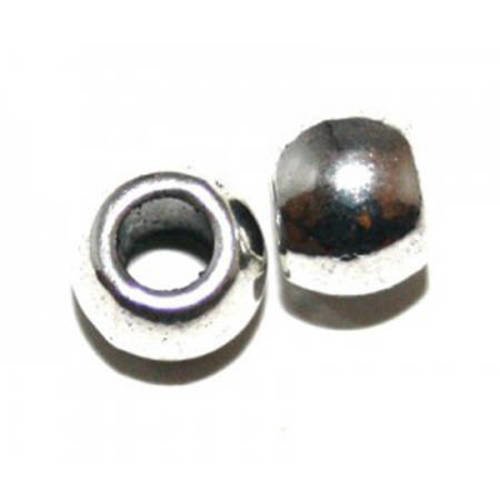 Perle ronde métal 10x8mm argenté vieilli x 2