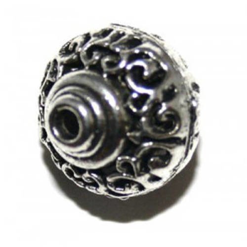 Perle olive métal 17mm argenté vieilli x 1