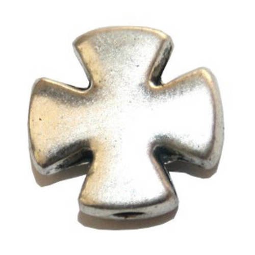 Perle croix métal 11 mm argenté vieilli x 2