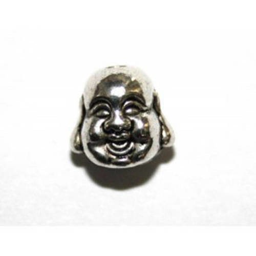  perle bouddha métal 10x10mm argenté vieilli x 2