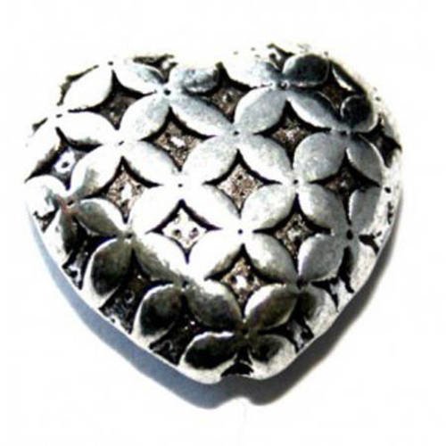  perle cœur métal 14x17mm argenté vieilli x 1      