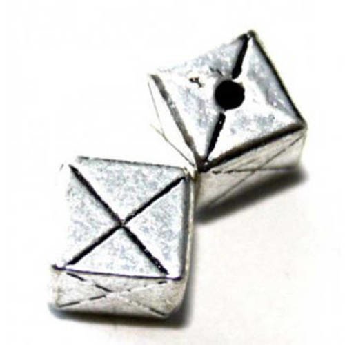  perle cube métal 7x7mm argenté  x 2     