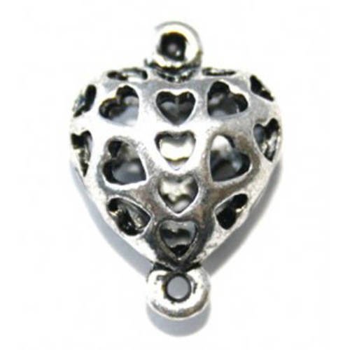 Breloque coeur avec dessin de cœur 21x14,5 mm argenté vieilli x 1