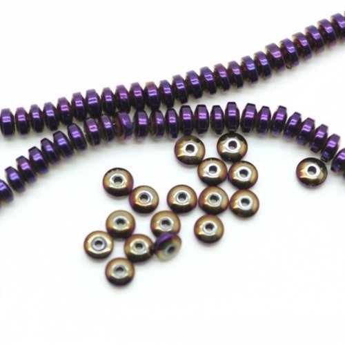 Perle hématite rondelle violet  4x2 mm x 25 