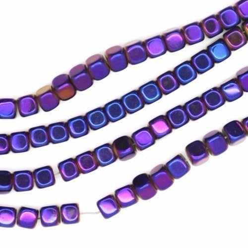  perle hématite cube violet 4 mm x 15