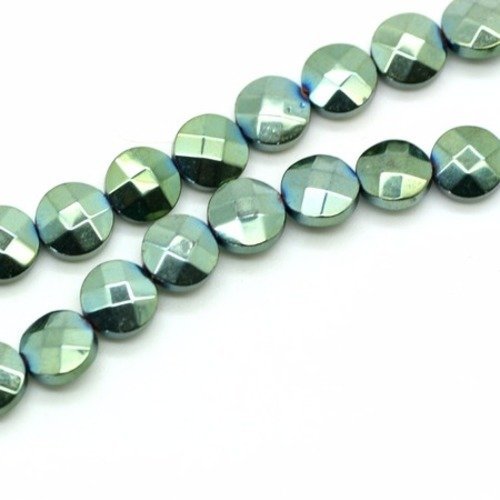  perle hématite palet vert d'eau 8x3 mm x 2
