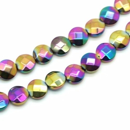  perle hématite palet multicolore 8x3 mm x 2