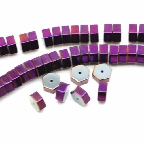 Perle hématite 8 mm hexagone violet x 10 
