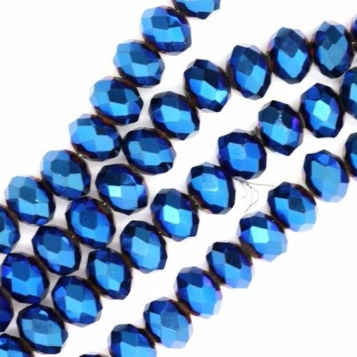 Perle en verre à facettes 8x6 mm bleu x 20