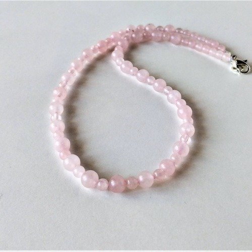 Collier quartz rose véritable (perles d'environ 4 et 6 mm). longueur au choix. homme ou femme. pierre fine gemme.