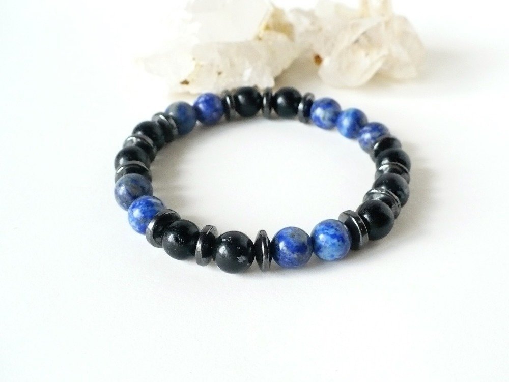Lithothérapie Bracelet en Lapis Lazuli naturel non teinté perles 8mm Minéraux 