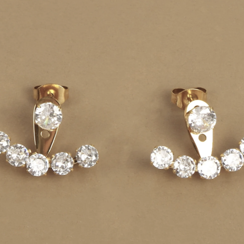 Boucles d'oreilles réglables puces strass, piercing, clous dorées à l'or fin 14 carats