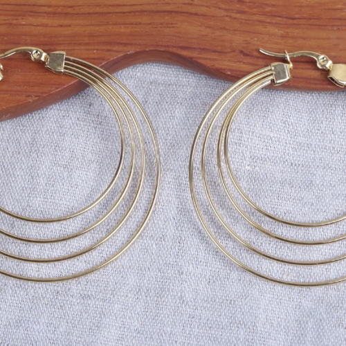 Créoles rondes multi rang 5 cm dorées à l'or fin 14 carats