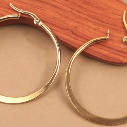 Créoles rondes 15 mm bout plat doré à l'or fin 14 carats