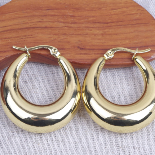 Créoles épaisses 30 mm forme goutte doré à l'or fin 14 carats